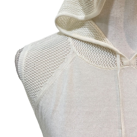 NWT Lusso lightweight sleeveless hoodie ivory tunic length hand pockets large - Picture 5 of 11